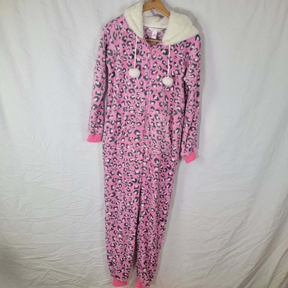 harmony & havoc Pink Leopard Print Hooded Unitard Size‎ L